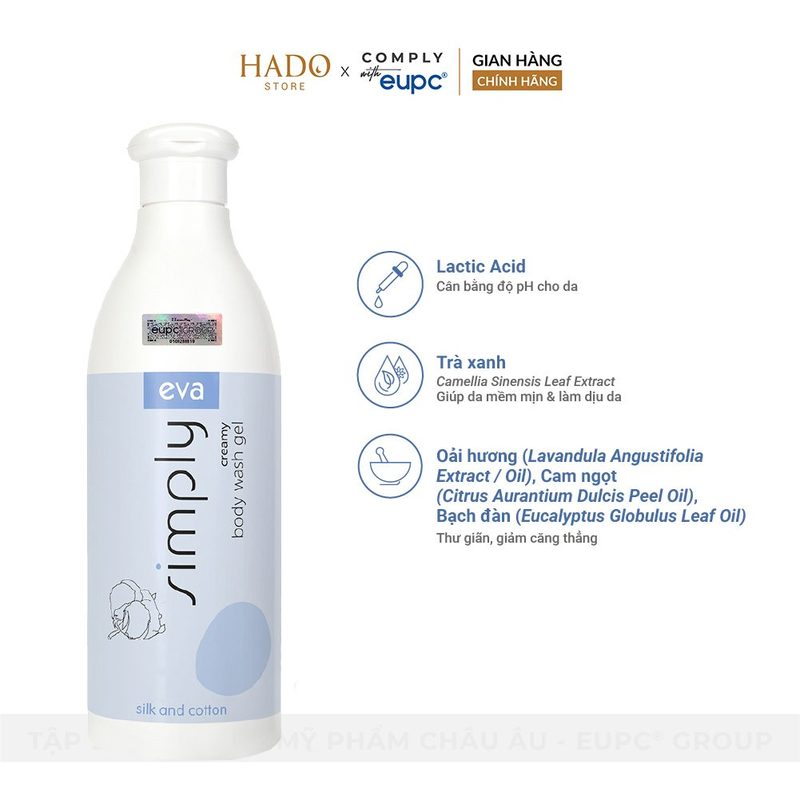 Kem tắm dưỡng ẩm Silk & Cotton Eva Simply 500ml - ảnh 2