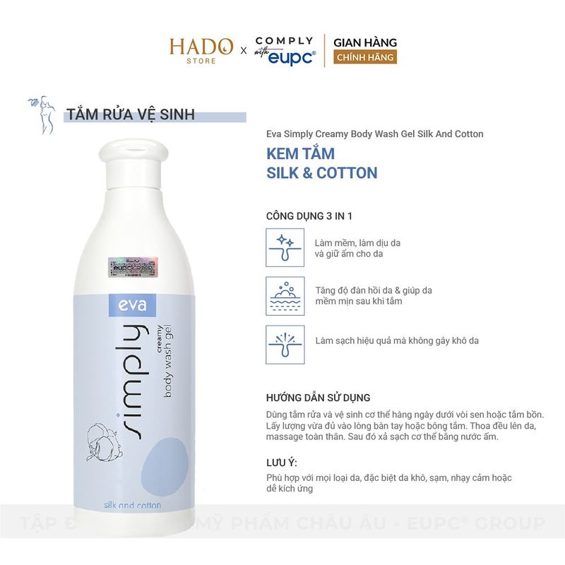 Kem tắm dưỡng ẩm Silk & Cotton Eva Simply 500ml - ảnh 3