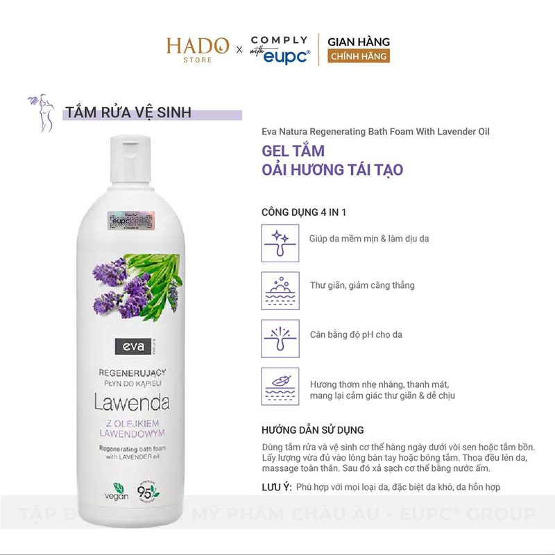 Gel tắm thuần chay hương oải hương Eva Natura 750ml - ảnh 2