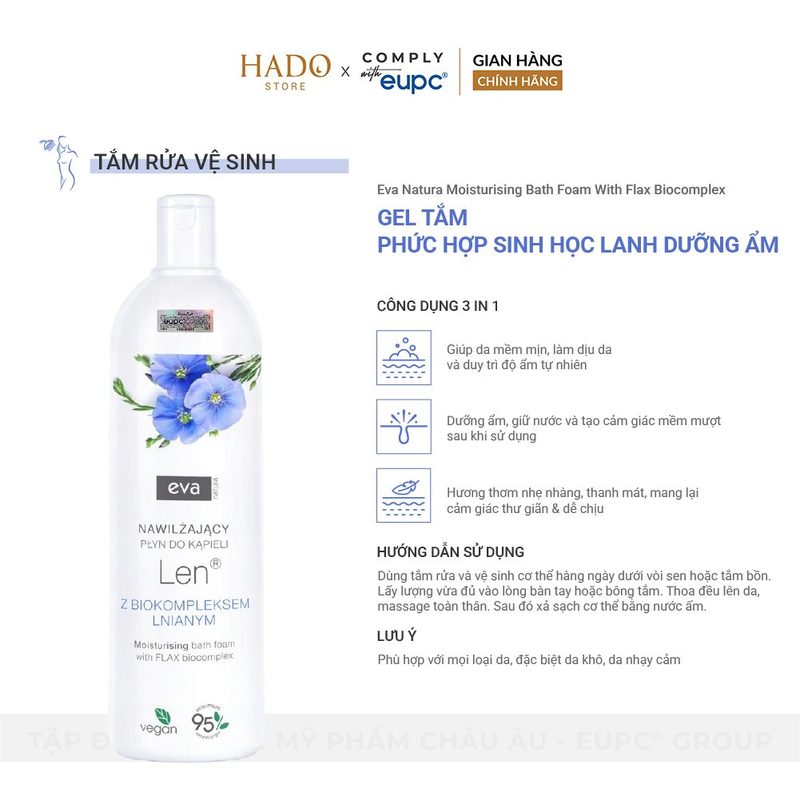 Gel tắm dưỡng ẩm phức hợp hạt lanh Eva Natura 750ml - ảnh 3