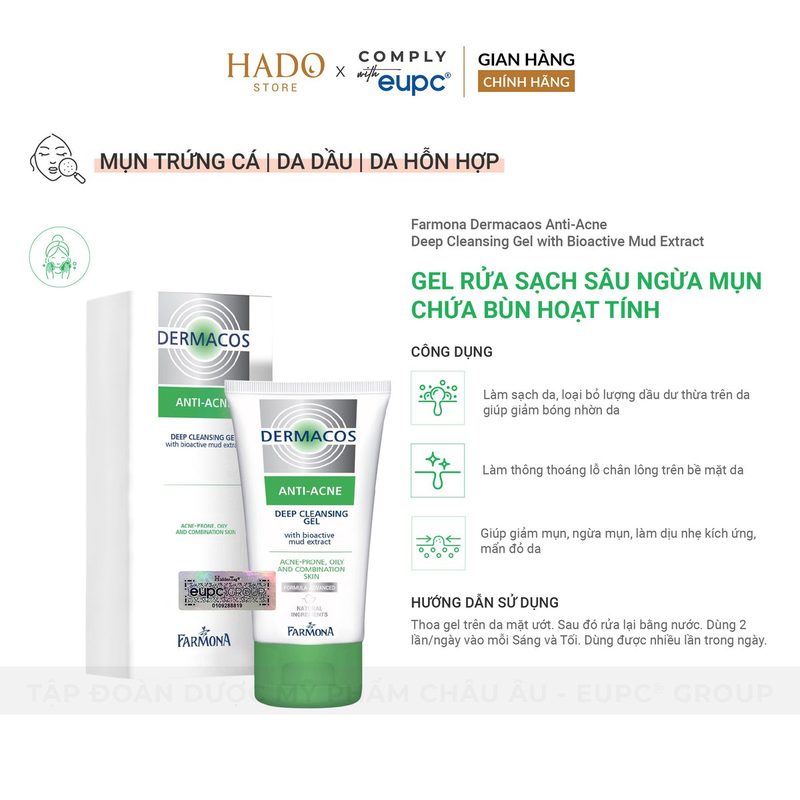 Gel rửa mặt làm sạch sâu bùn hoạt tính Farmona Dermacos Anti-Acne 150ml - ảnh 3