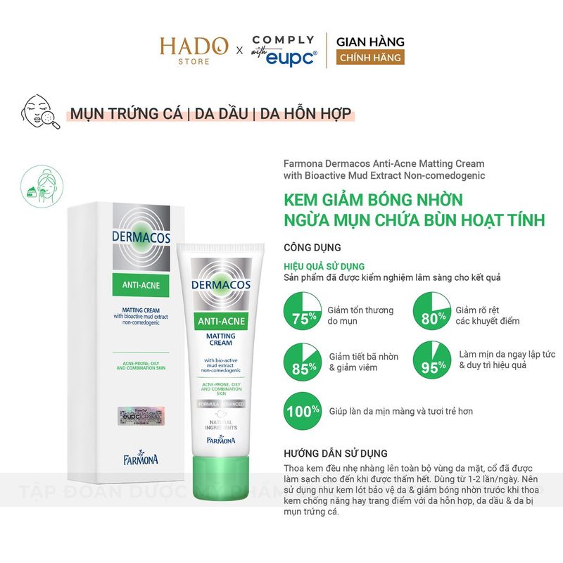 Kem dưỡng kiềm dầu bùn hoạt tính Farmona Dermacos Anti-Acne 50ml - ảnh 3