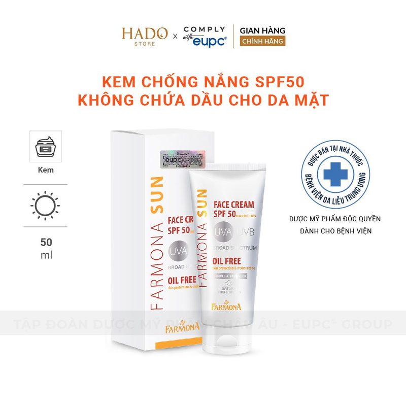 Kem chống nắng không dầu SPF50 cho da mặt Farmona Sun 50ml
