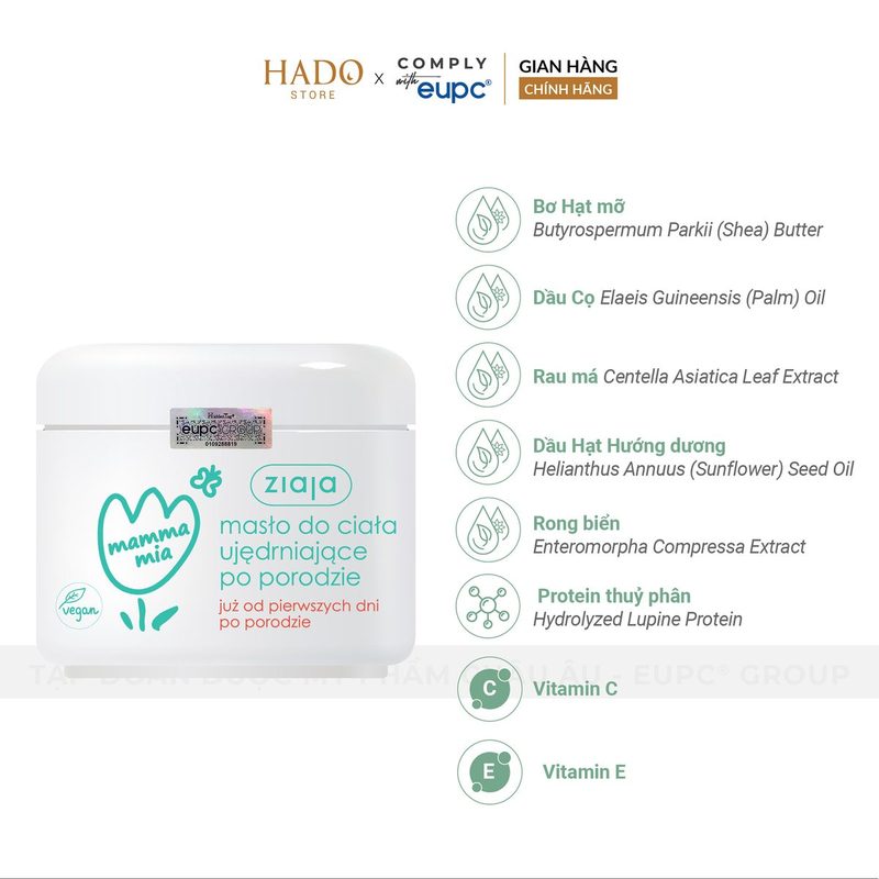 Bơ dưỡng thể săn chắc da sau sinh Ziaja Mamma Mia 200ml