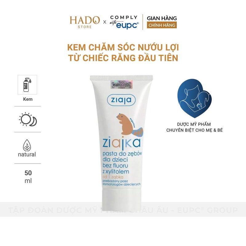 Kem đánh răng trẻ em không fluor có xylitol Ziaja Ziajka 50ml