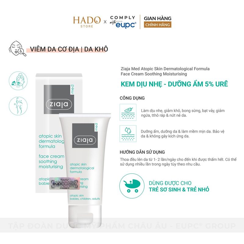 Kem dưỡng ẩm làm dịu da mặt 5% Urê Ziaja Med Atopic Skin 50ml - ảnh 3