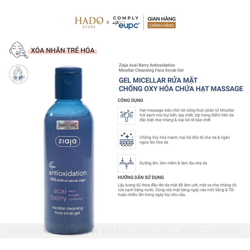 Gel rửa mặt Micellar có hạt massage Ziaja Acai Berry 200ml - ảnh 3