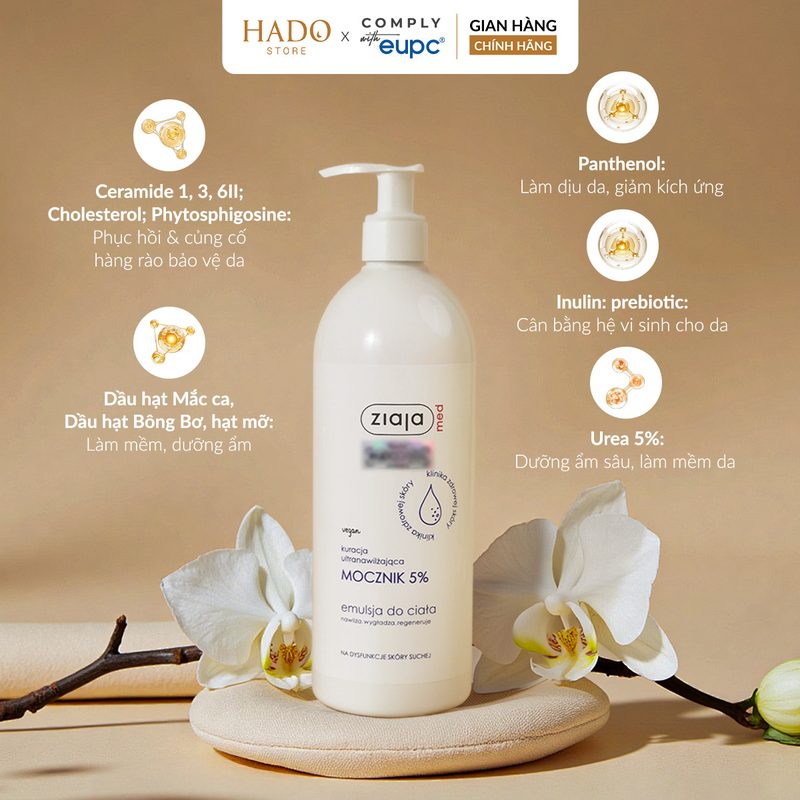 Nhũ tương dưỡng thể 5% Urê Ziaja Med Mocznik 400ml - ảnh 3